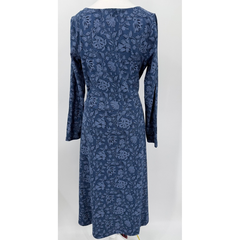 Pact Blue Floral Organic Cotton Midi Dress Long Sleeve Belted Pockets Womens L - Picture 4 of 12